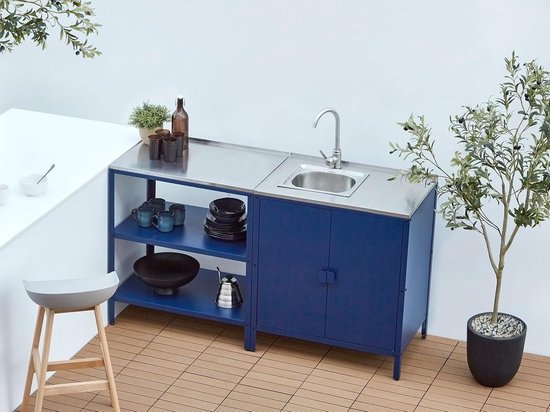 Tuinkeuken Eiland - Buitenkeuken Tafel - Buiten Koken - Roestvrij Stalen Blad - 80x50x90 cm - Blauw — afbeelding 5