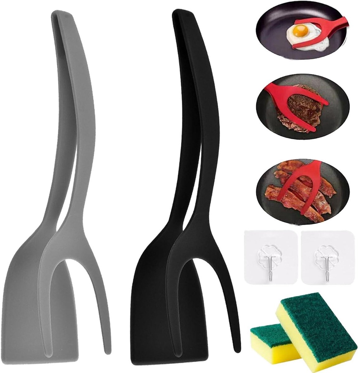 Spatel Tang - Keuken tool - Eten bereiden - 2-in-1 functie - 2 stuks - Zwart