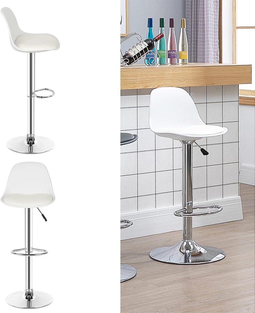 Barkrukken Set - Hoge Stoelen - Keuken Bar - In Hoogte Verstelbaar - 2 Stuks - Wit