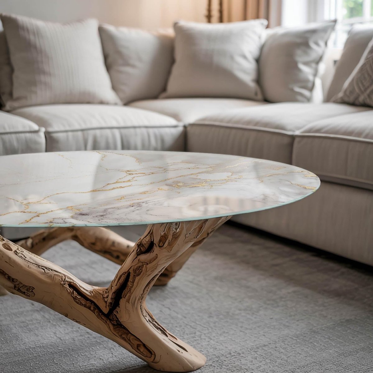 Glazen Tafelblad - Ronde Glasplaat - Eettafel Beschermen - Krasbestendig - 100 cm - Marmerlook