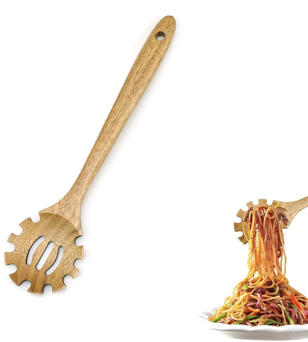 ONF3 - Spaghettilepel - Houten spaghettitang - Ergonomisch ontwerp - 33 cm - Hoogwaardige acaciahout - Geschikt voor pasta - Houtkleur