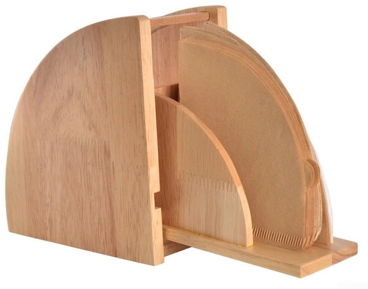 aladdien - Koffiefilter Papieren Doos - Houten Koffie Papier Opbergdoos - Duurzaam en stevig - Ventilatorvormige Hand Druppel Koffie Filter Houder -..