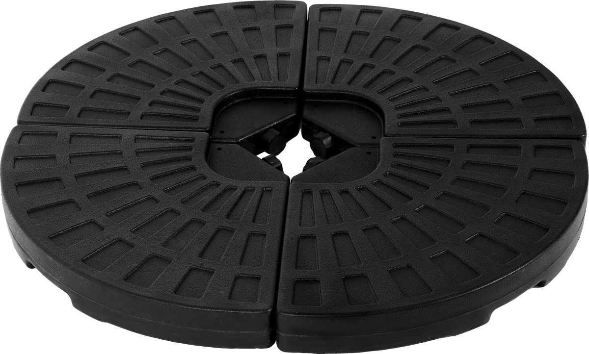 Vierdelige Parasolvoet Vulbaar met Water of Zand – 4x19 kg zand / 4x11,3 L water – Totaalgewicht tot 83 kg – Universeel – Zwart