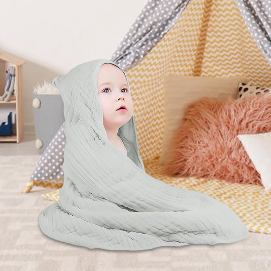 Baby Handdoeken Capuchon - Badcape Baby - Na het baden - Extra zacht katoen - 89 x 89 cm - Grijs — afbeelding 3