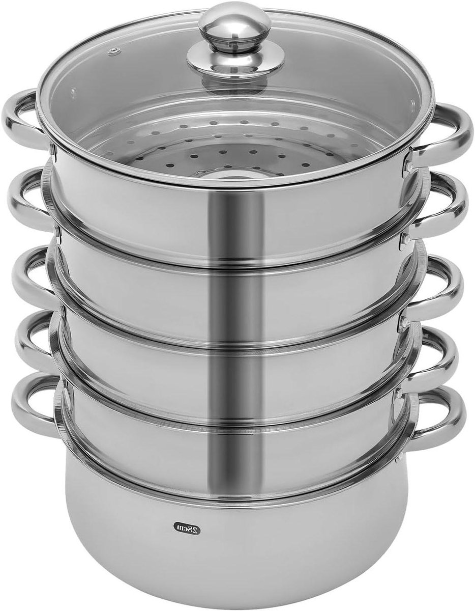 Stoompan RVS - Kookpan Stoomschaal - Gezond Koken - Vijf Lagen Ontwerp - 38 cm Diameter - Zilver