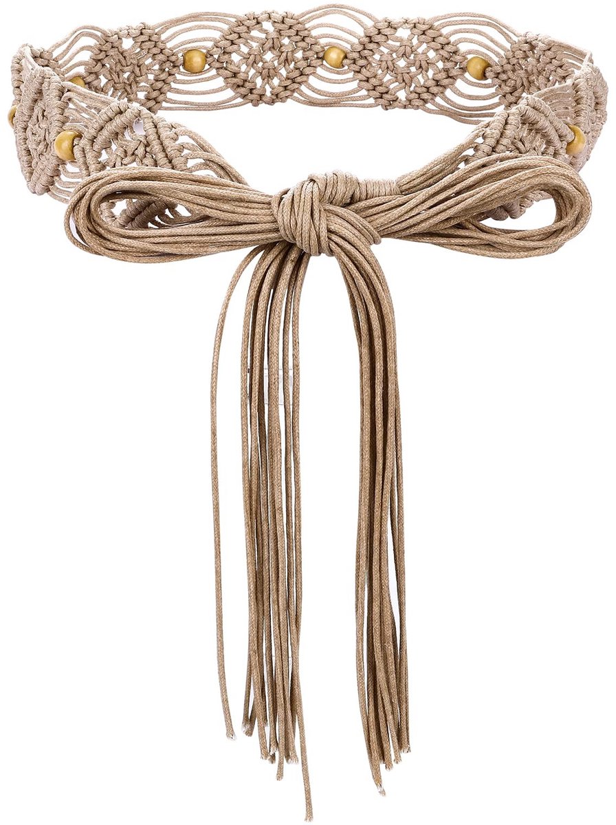 aladdien - Boho Riem - Woven Belts - Uniek Design - Khaki - Damesmode - Perfect voor Elke Gelegenheid - Comfortabele Pasvorm