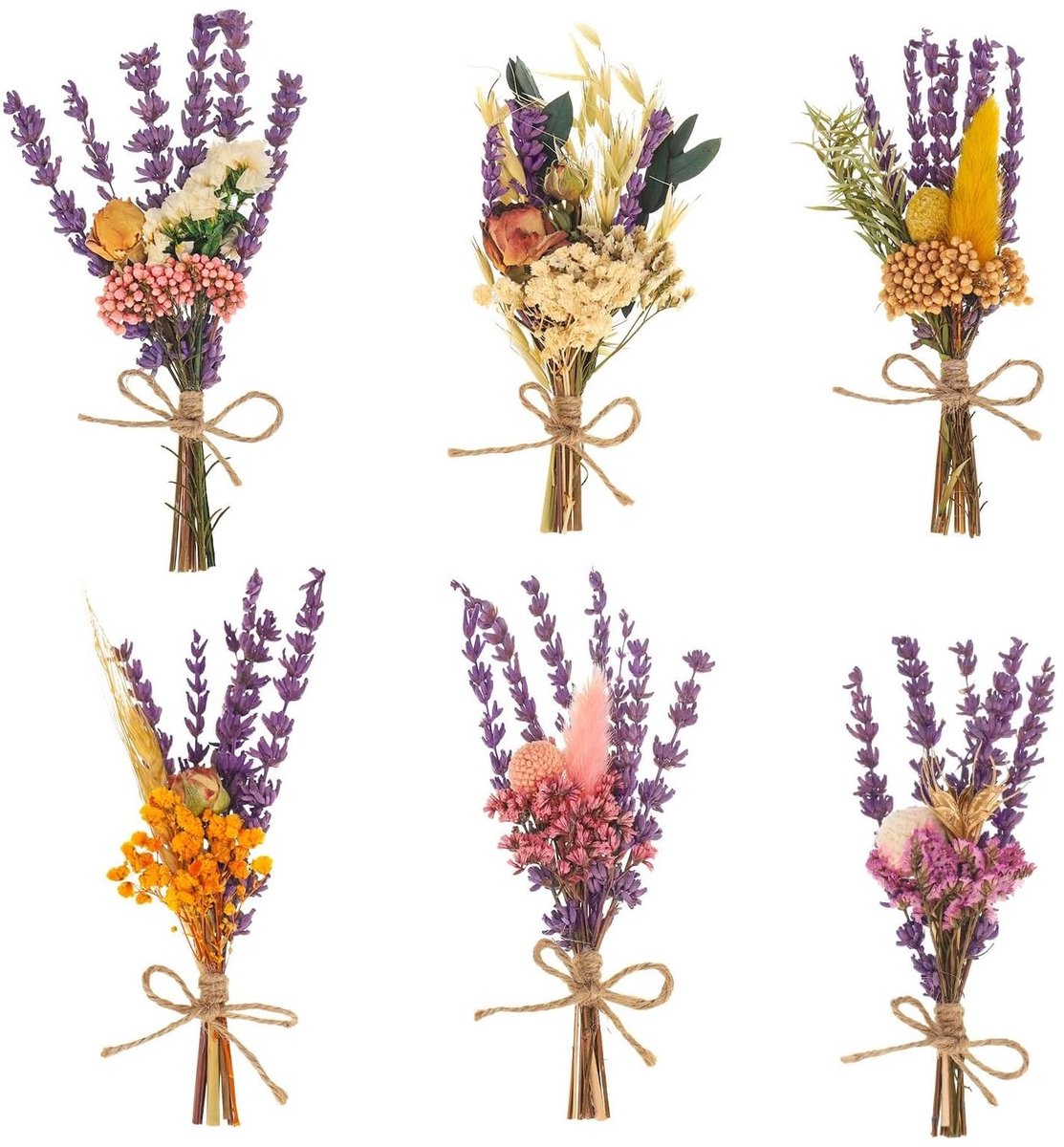 ONF3 - Gedroogde Bloemen - Mini Boeket - Perfect voor DIY - Paars - Natuurlijke Decoratie - Voor Woondecoratie - 6 Bundels