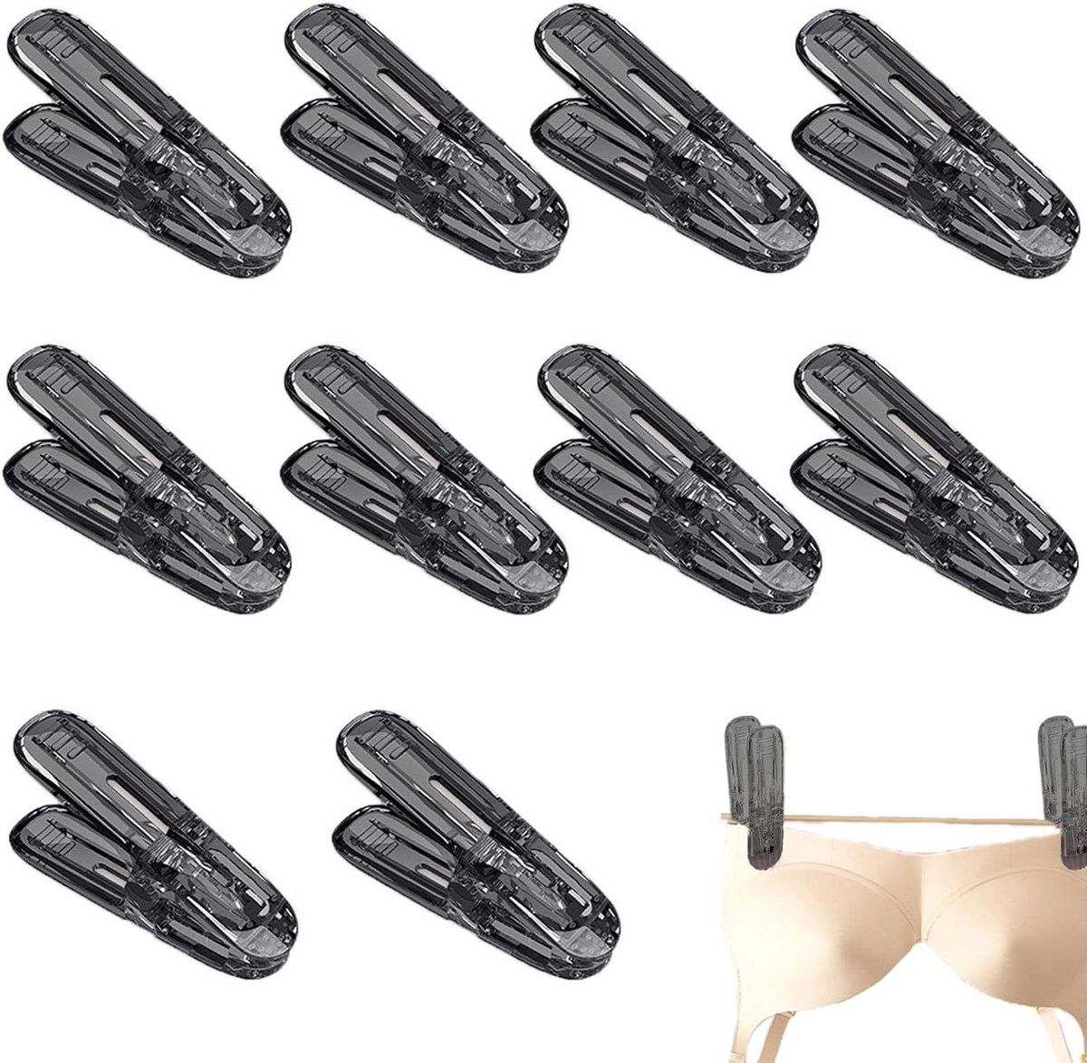 Droogclips - Handdoekhouders - Kleding Drogen - Winddicht Ontwerp - 10 Stuks - Transparant Grijs