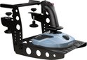 Zwarte metalen Thrustmaster Flying Clamp met lichtblauwe Airbus joystick en gashendel.