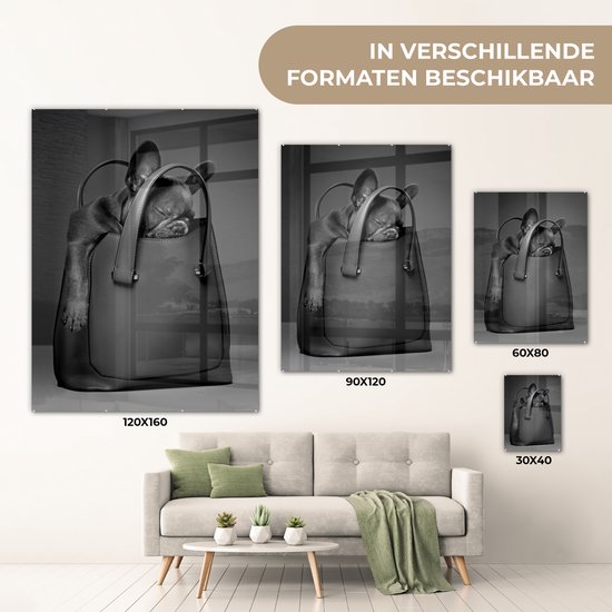 Peinture sur verre - Chien dans un sac à main - noir et blanc - 30x40 cm - Peintures sur Verre Peintures - Photo sur Glas