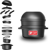 Set de casseroles CuliStack® Pro 16 pièces, Empilable, Gain de place, Résistant au four, Poignée amovible, Compatible induction, Sans PFAS, Revêtement antiadhésif, Couvercle avec fonction d'égouttage, Noir