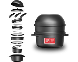 CuliStack® Ultimate Pannenset 16-delig- potten- & pannenset met afneembaar handvat - stapelbaar en…