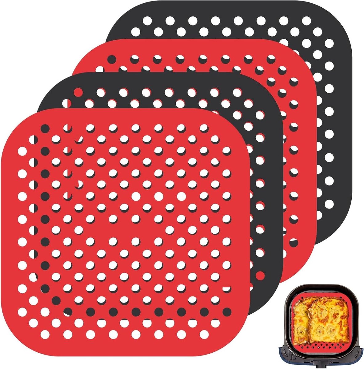 Siliconen Matten - Airfryer Inzetstukken - Bakken en Grillen - Geperforeerd Design - 215 x 215 cm - Zwart