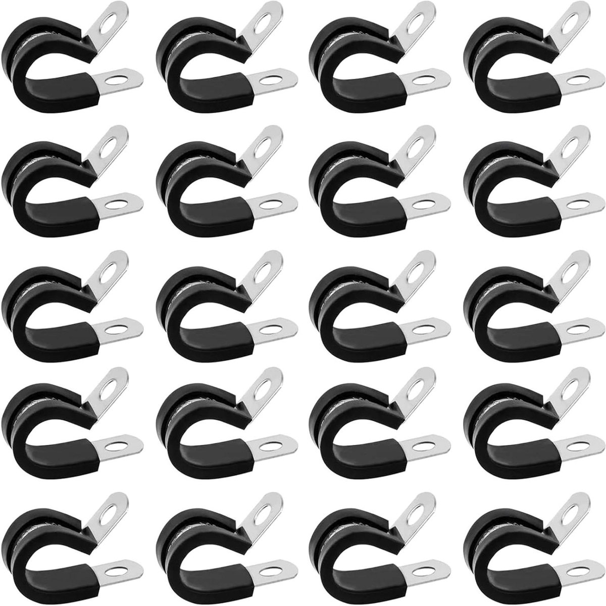 Kabelklemmen Assortiment - Slangklemmen P-clips - Ordelijk Beheer - Roestvrij Staal Rubber - 20 stuks 12mm - Zwart