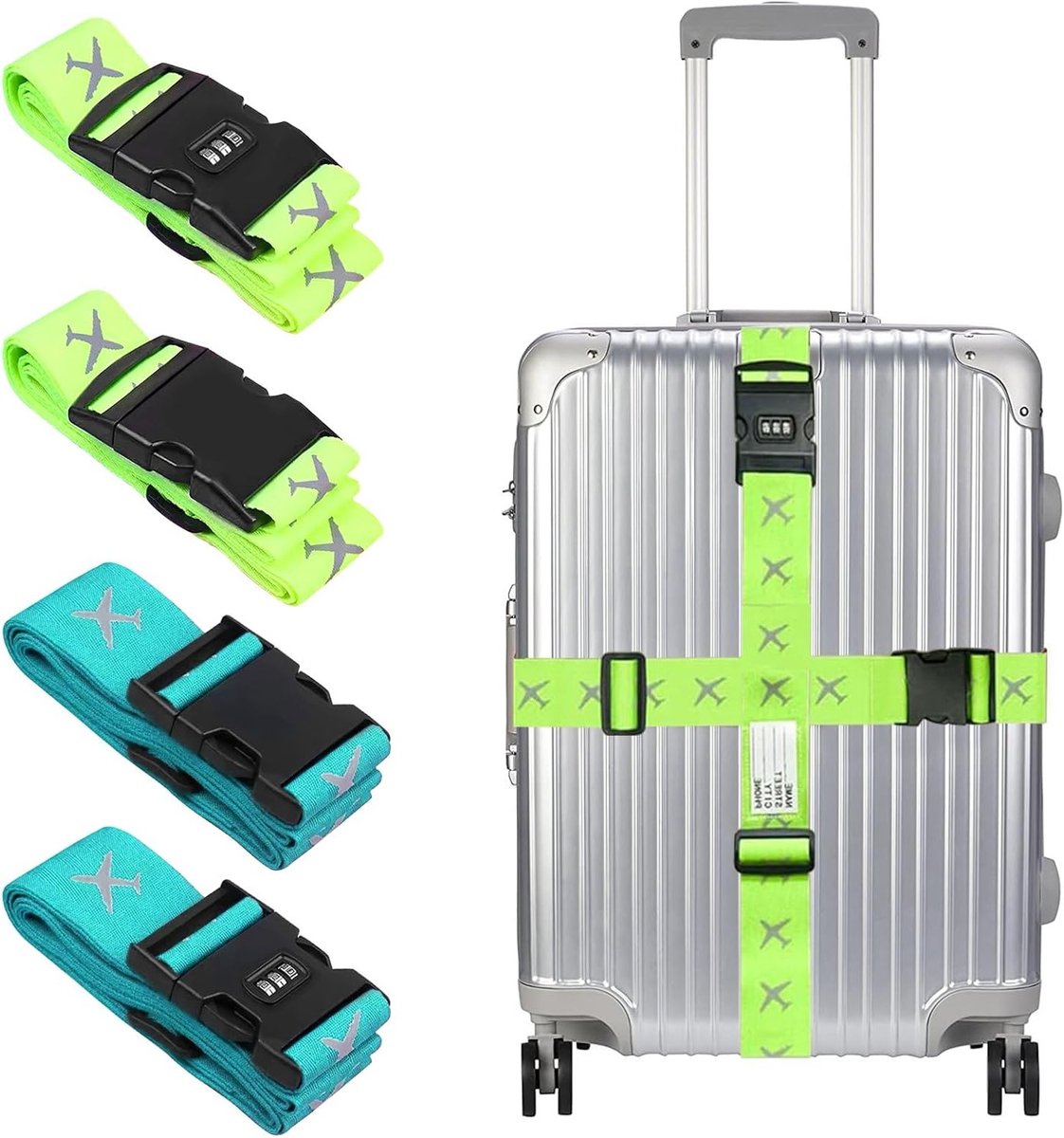 Bagage Riemen - Kofferbanden Set - Reizen Beveiligen - Combinatieslot - 4 Stuks - Groen
