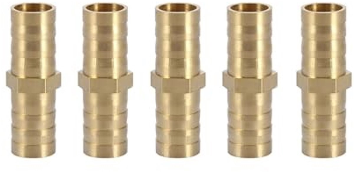 aladdien - Messing Barb Connector - Slangkoppeling - Hoogwaardig - Koper - Adapter - Geschikt voor lucht water olie gas brandstof - 10mm 5st