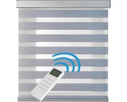 AluBox Gemotoriseerd rolgordijn voor nacht en dag, premium rolgordijn, met motor en afstandsbediening, automatisch, met batterij, aluminium afwerking, hoogste kwaliteit, stof, chiffon, zilver, 180 x 250 cm