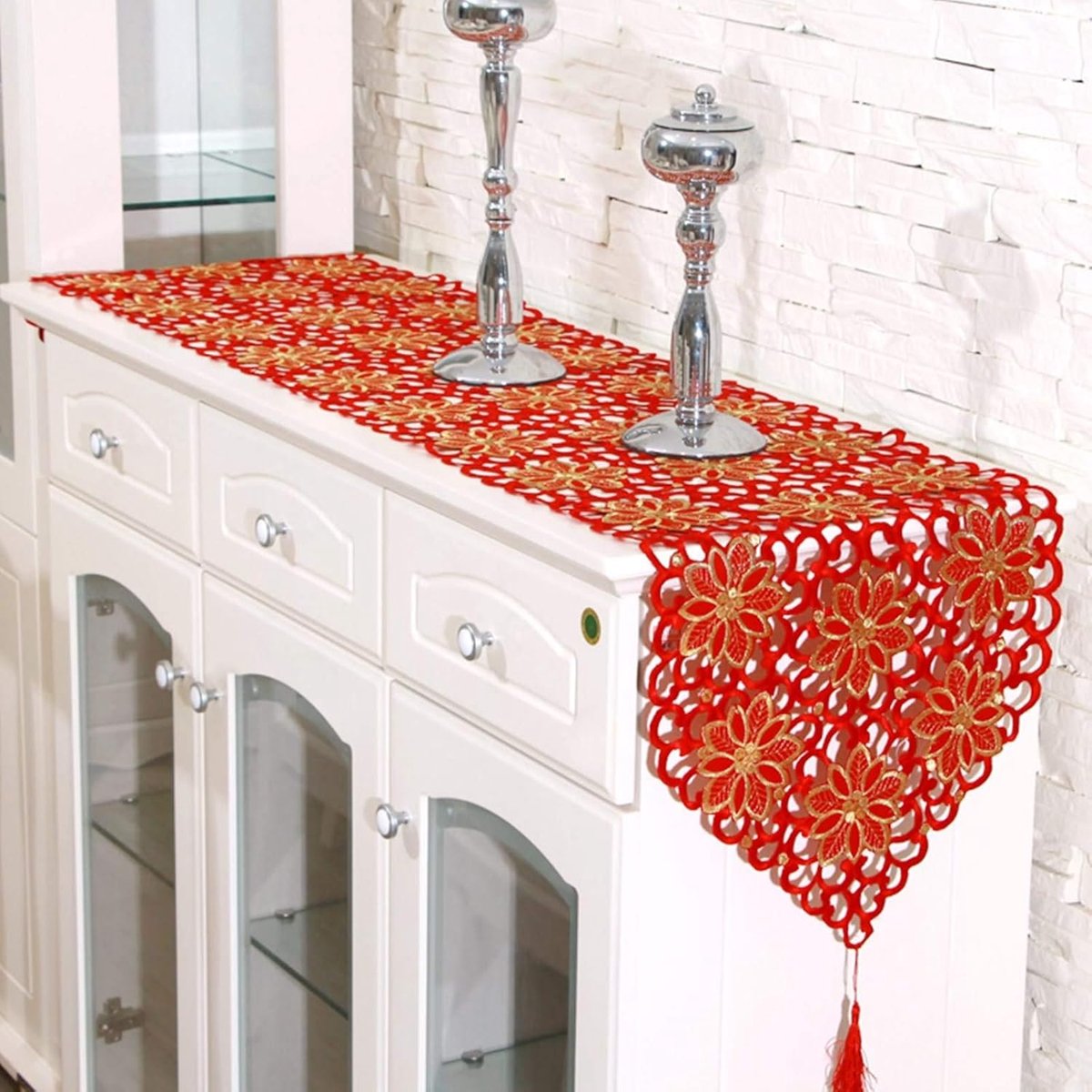 Tafelloper Katoen - Decoratieve Runner - Tafel Decoratie - Afwasbaar Ontwerp - 40x196 cm - Rood