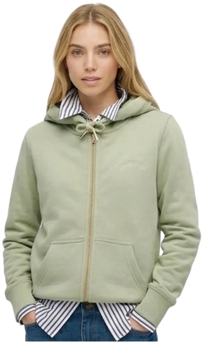 Superdry Essential Logo halfgeborstelde hoodie met rits Dames Hoodies Dusty Sage