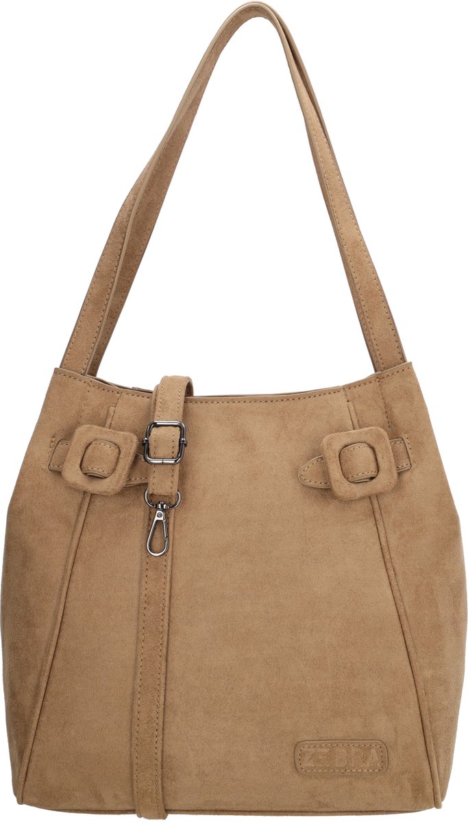Zebra Trends Davina Schoudertas - Dames Tas - Shopper - Suede Look - Verstelbare Schouderband - Ritssluiting - Taupe