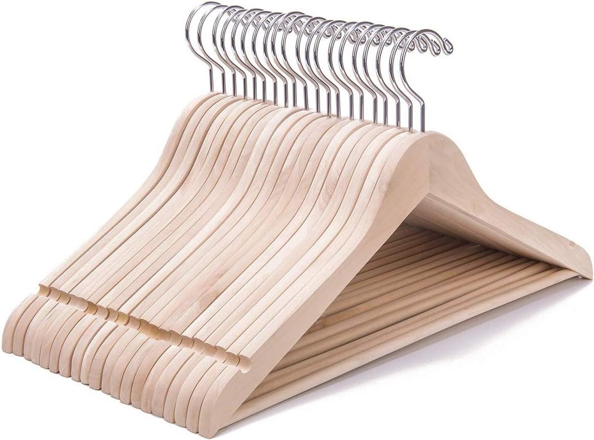 Houten Kledinghangers - Pak Hangers - Kleding Opbergen - Massief Hout - 20 Stuks - Wit