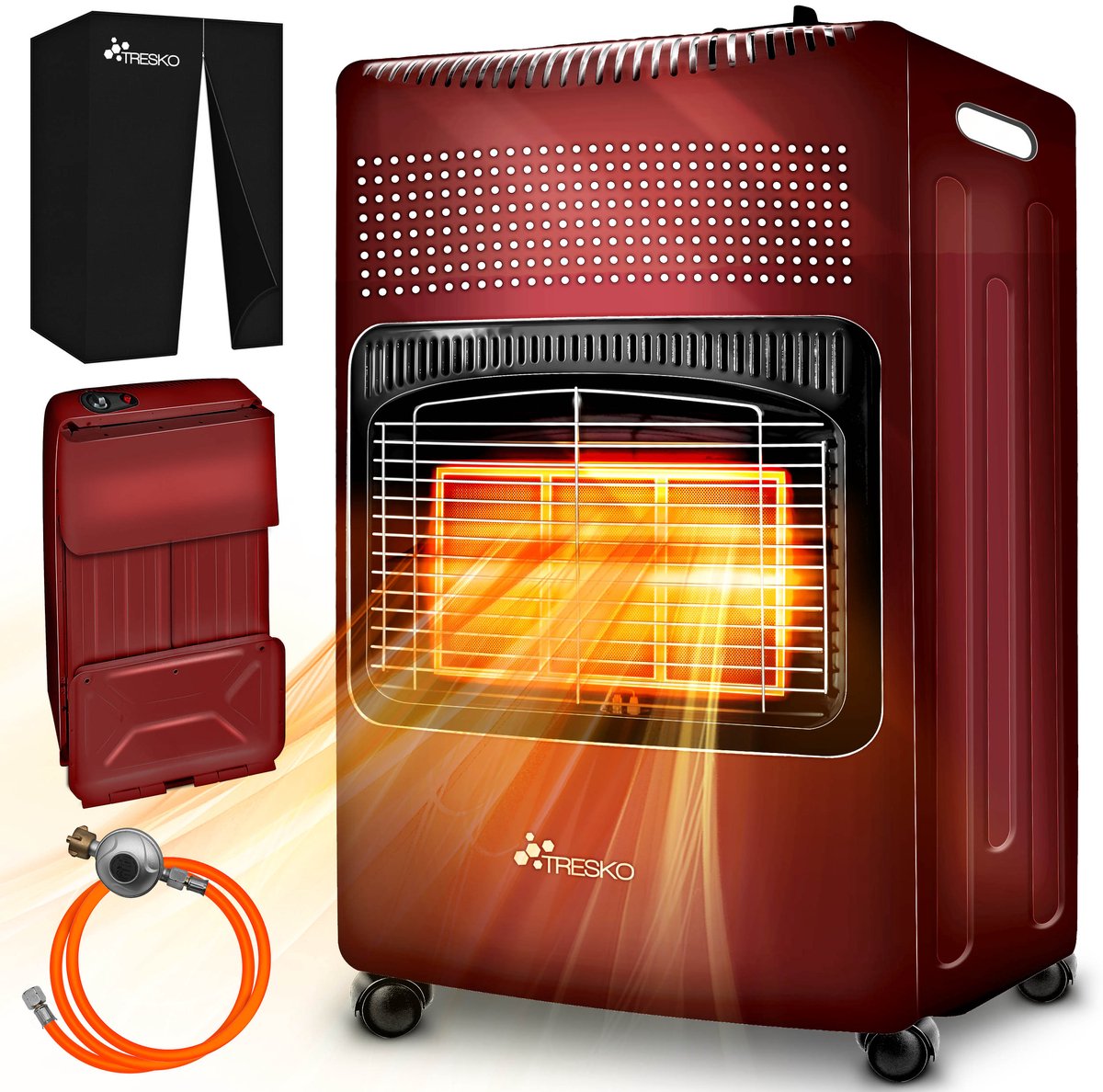 Bol.com TRESKO 4200 Watt Gasverwarming incl. Gasdrukdrossel Gasslang & Afdekhoes | Gasverwarmer Gasofen Gaskachel met 3 Standen ... aanbieding