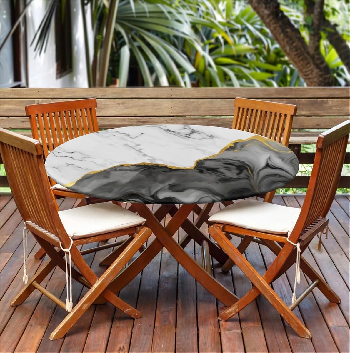 Rond Tafelkleed - Hoeslaken Tafel - Tafel Beschermen - Elastische Rand - 150 cm - Grijs en Wit