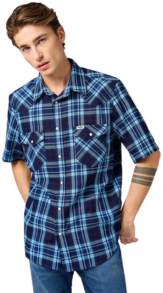 Wrangler Western Overhemd Met Korte Mouwen S Man Latigo Indigo