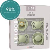 BIBS Speen, verpakking van 4 stuks. Proefpakket om uit te proberen. BPA-vrij, Ronde, symmetrische en anatomische speen. Natuurlijk rubberlatex / Siliconen, Gemaakt in Denemarken. 0+ maanden (Verpakking 4 stuks), Sage