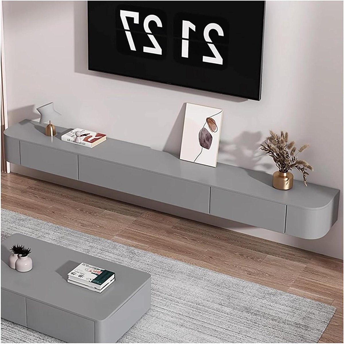 TV Kast - Televisietafel Wandmeubel - Woonkamer Opruimen - Zwevend Ontwerp - 160cm Lang - Grijs
