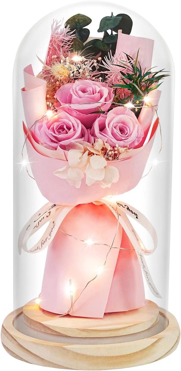Boeket Eeuwige Rozen - Gefeliciteerd Cadeau - Liefde Tonen - Echte Bloemen - 11 cm Breed - Roze