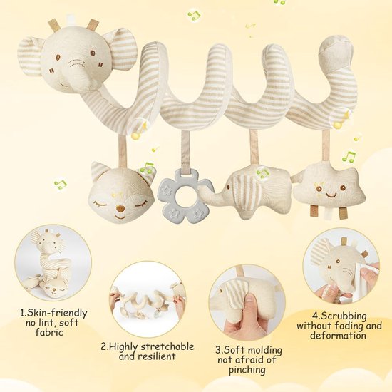 Baby Activiteitsspeelgoed - Wagenspiraal Pluche - Baby Vermaak - Zachte Pluche Stoffen - 20 cm - Beige — afbeelding 5