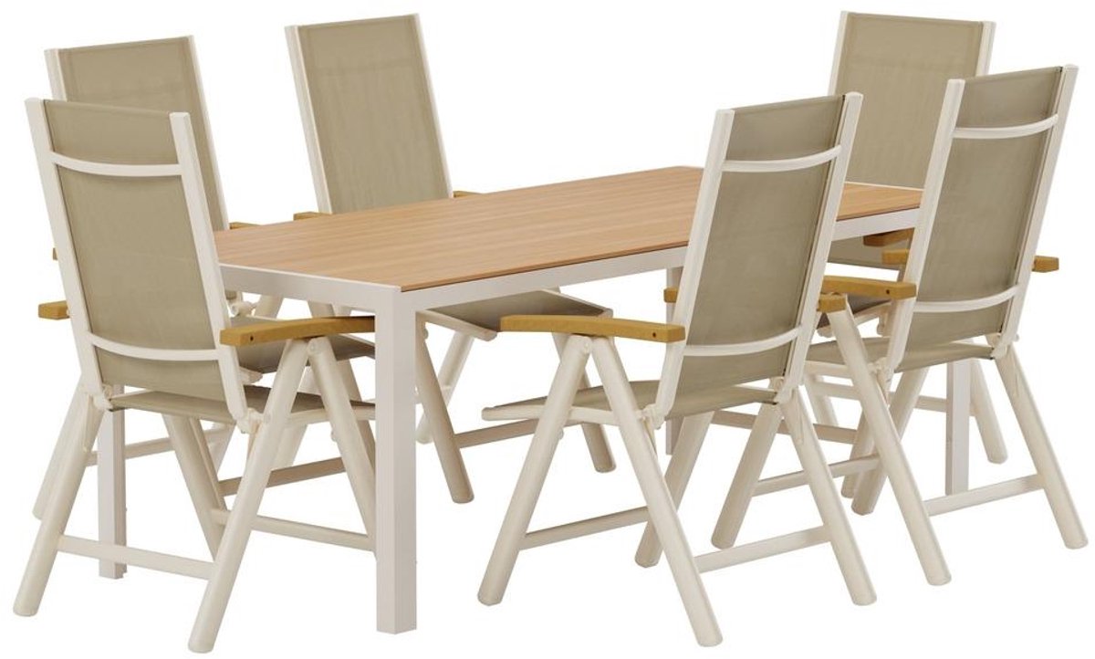 Svea - Reginald rechthoekige tuintafel - beige + 6x Arline tuinstoelen - beige