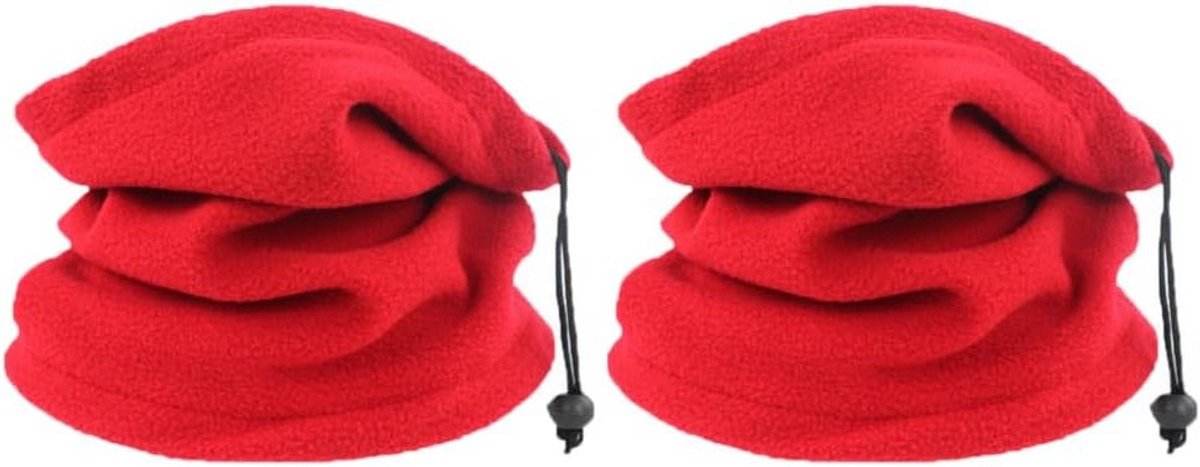 Set van 2 Fleece Multifunctionele Sjaals in Rood - Warme Nekwarmer met Trekkoord voor Winter, Ideaal voor Fietsen en Buitenactiviteiten voor Mannen en Vrouwen