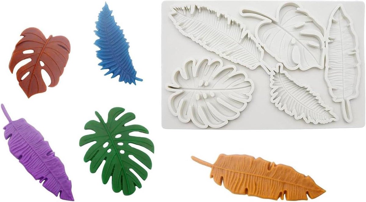 Siliconen Vorm - Blad Vorm - Taart Decoratie - 3D Tropische Bladeren - 20 x 12 cm - Grijs
