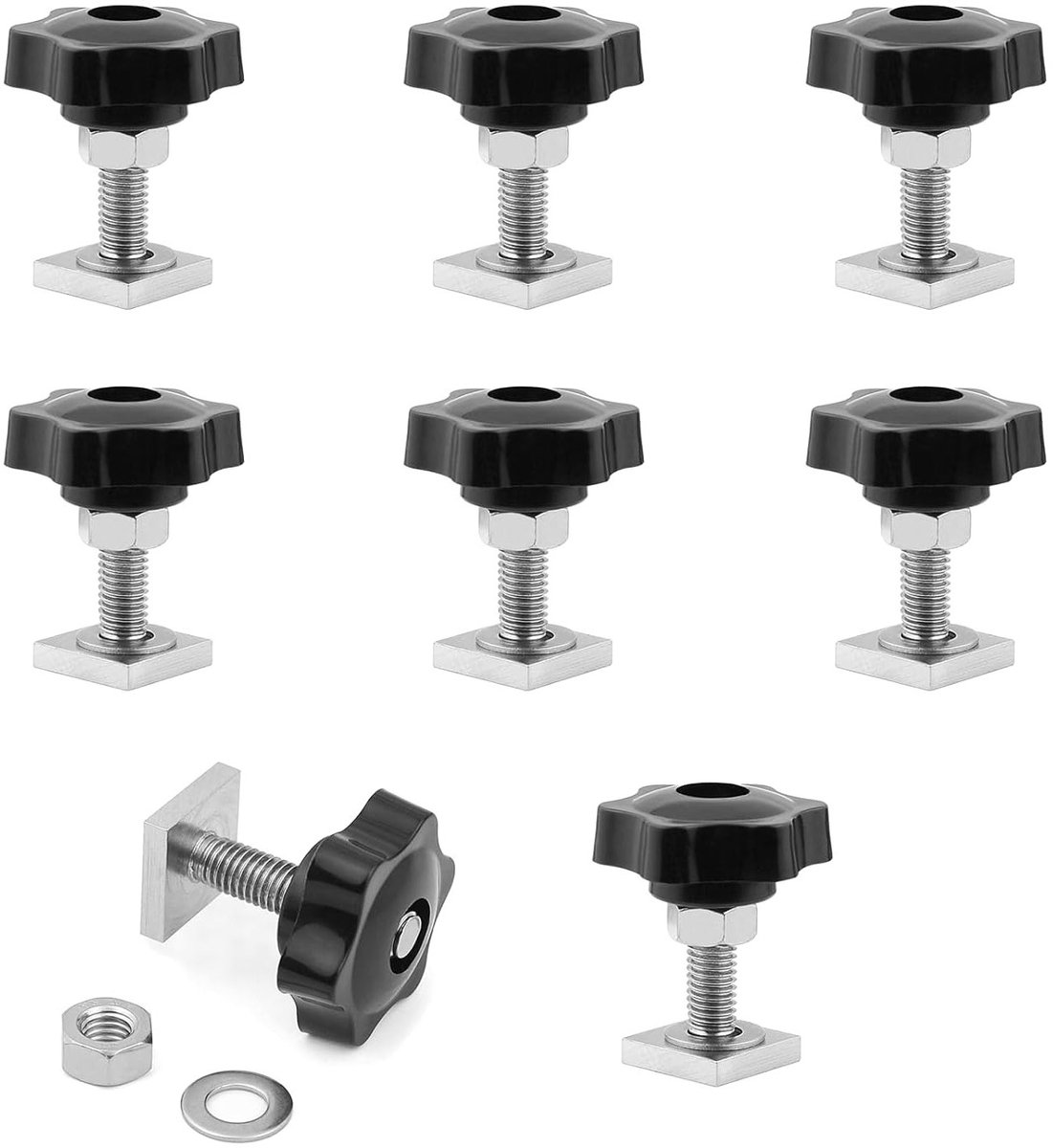 8-delige T-Track Adapter Set met M8 x 35mm Bouten en 20x20mm Vierkante Slide Blocks voor T-Slot Bevestiging, Geschikt voor Carbon Stalen Dakdragers en Accessoires