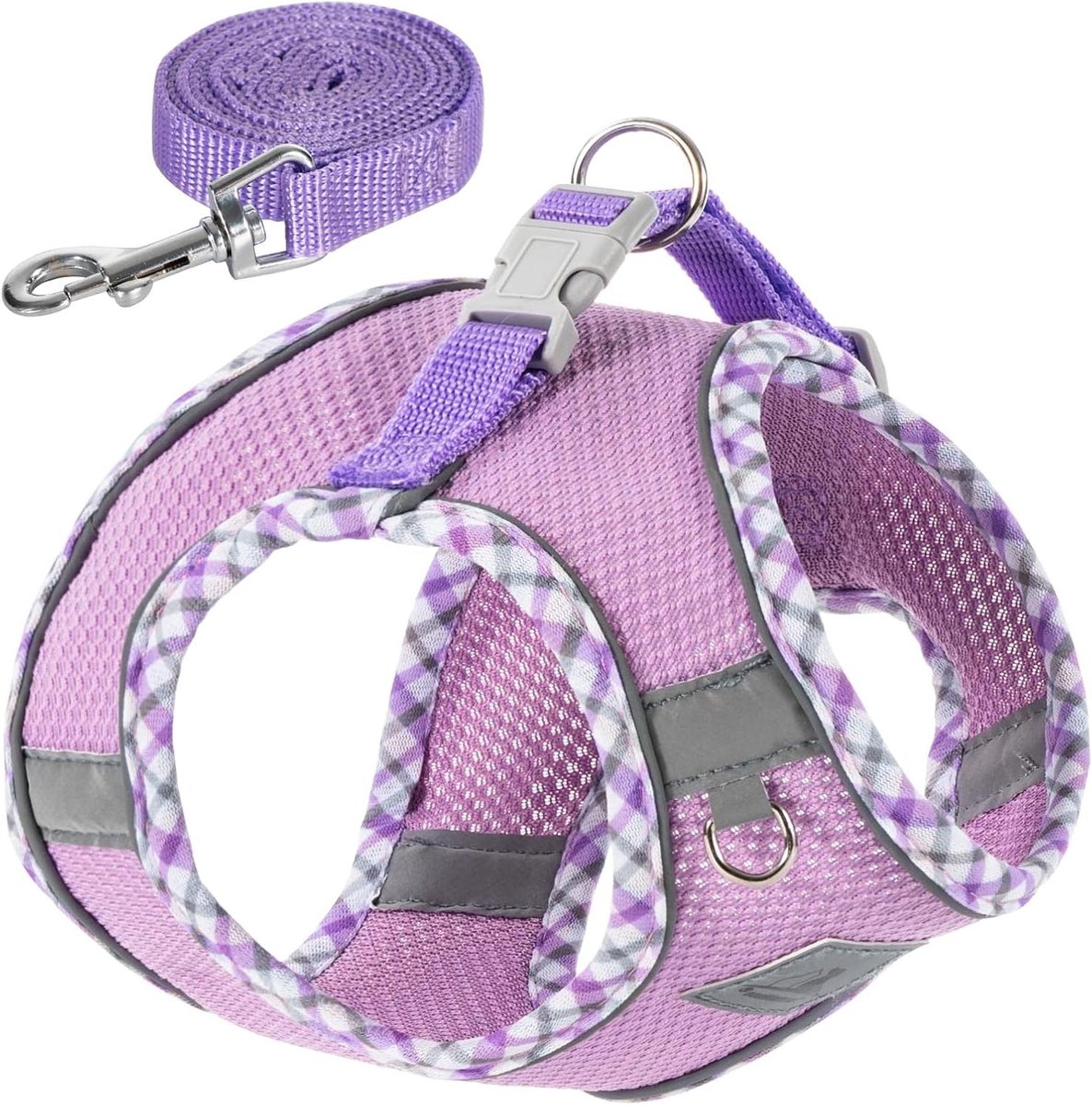 Set met hondenharnas en riem, anti-trek huisdierharnas voor kleine honden, gemakkelijk wandelen, zacht, ademend harnas voor kleine honden, verstelbaar, reflecterend instapvest, harnas voor
