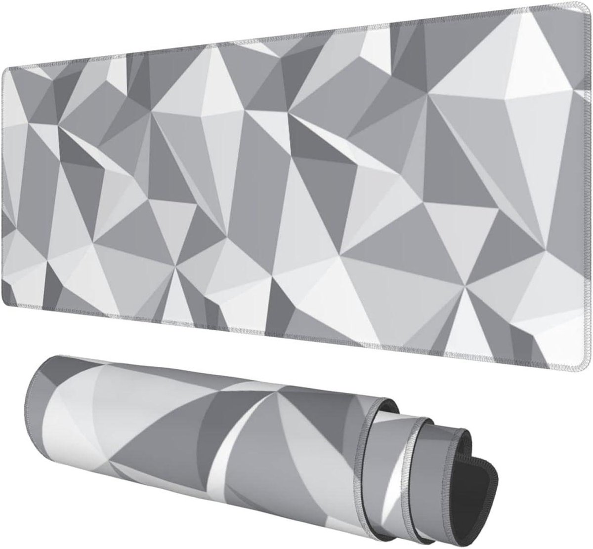 XL Bureau Mat - Gaming Muismat - Thuiskantoor Decor - Duurzame Gestikte Randen - 30x80 cm - Abstract Grijs