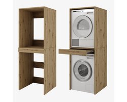 Wasmachine Kast - Droogkast Toren - Ruimte Besparen - Uittrekbare Plank - 187 x 65 x 66 - Eiken
