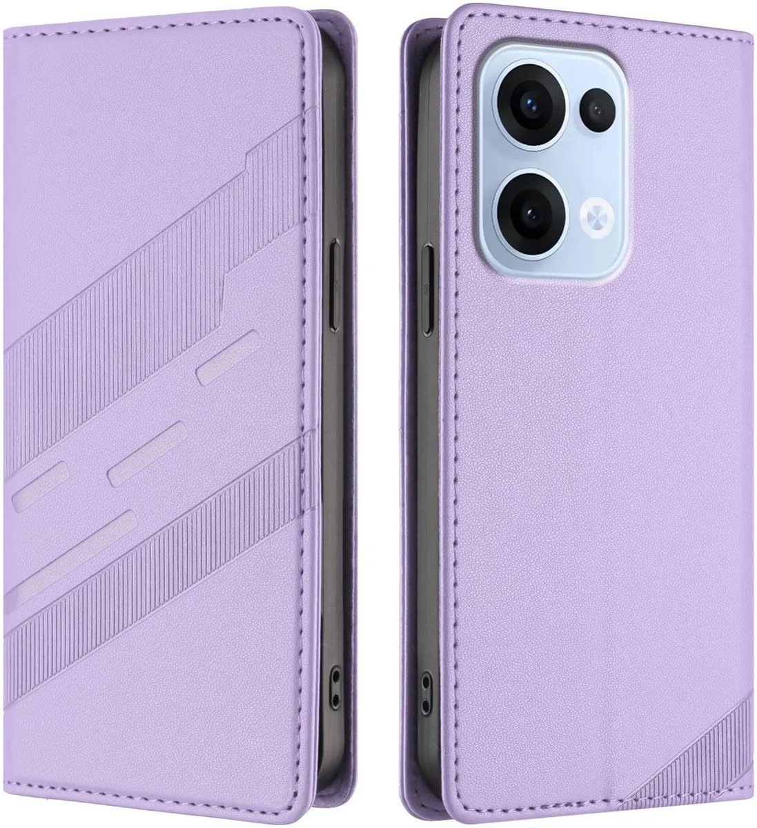Hoesje geschikt voor Oppo Reno13 - Phonesta Embossed Lines Book Wallet Case - Paars