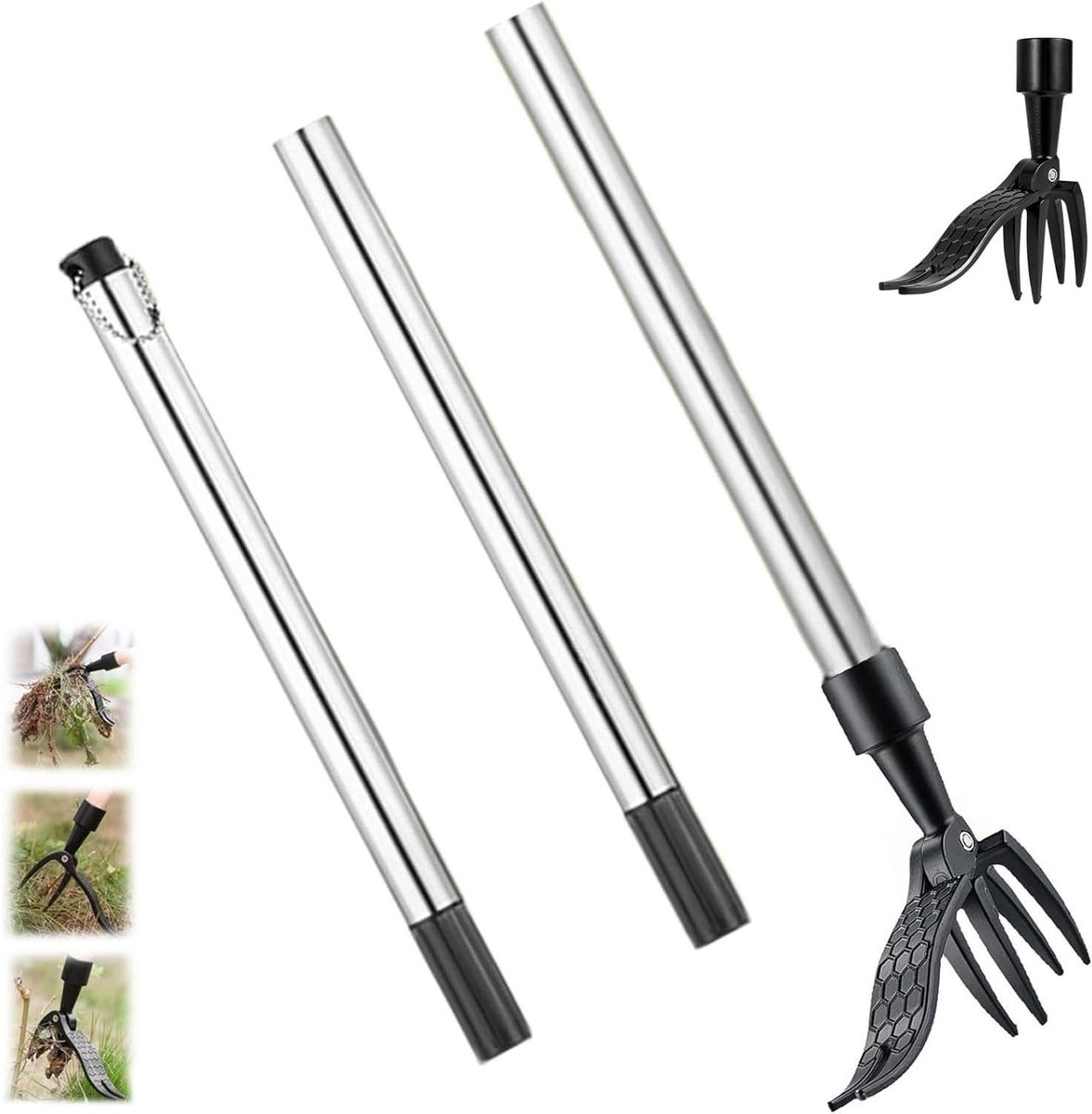 Onkruidtrekker Lange Steel - Staande Onkruidwieder - Onkruid Verwijderen - Afneembaar Handvat - 168 Gram