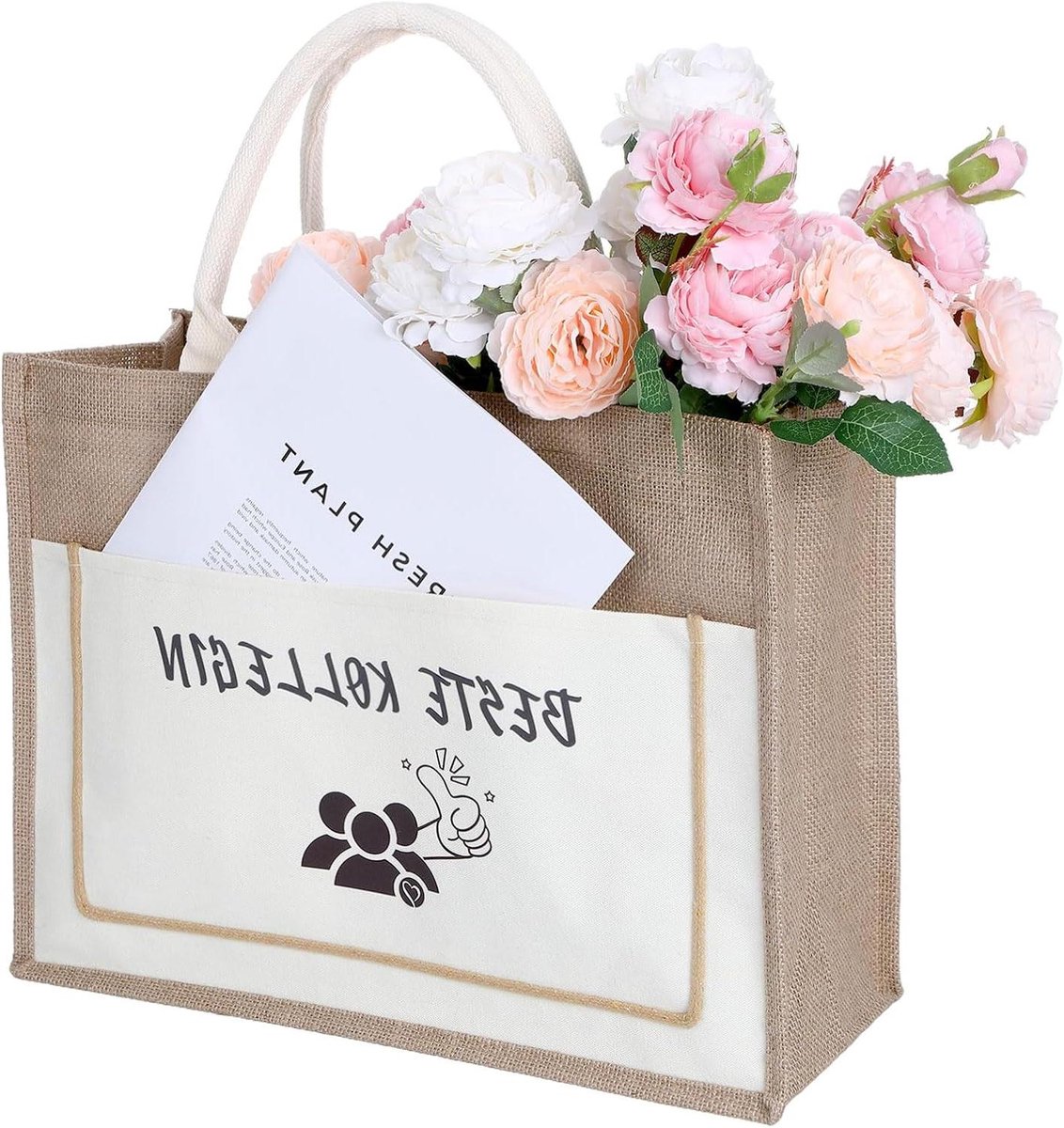 Jute Tas - Shopper Cadeautas - Cadeau Collega - Met Hart Print - 35x30x14 cm