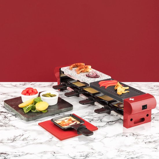 Raclette en Pizza Oven - Steengrill Apparaat - Gezellige Avonden - 350 Graden Pizza - 4 Persoons - Rood Zwart — afbeelding 2