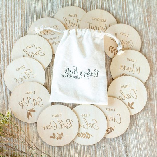 Set van 14 Houten Baby Mijlpaal Kaarten, Baby Milestone