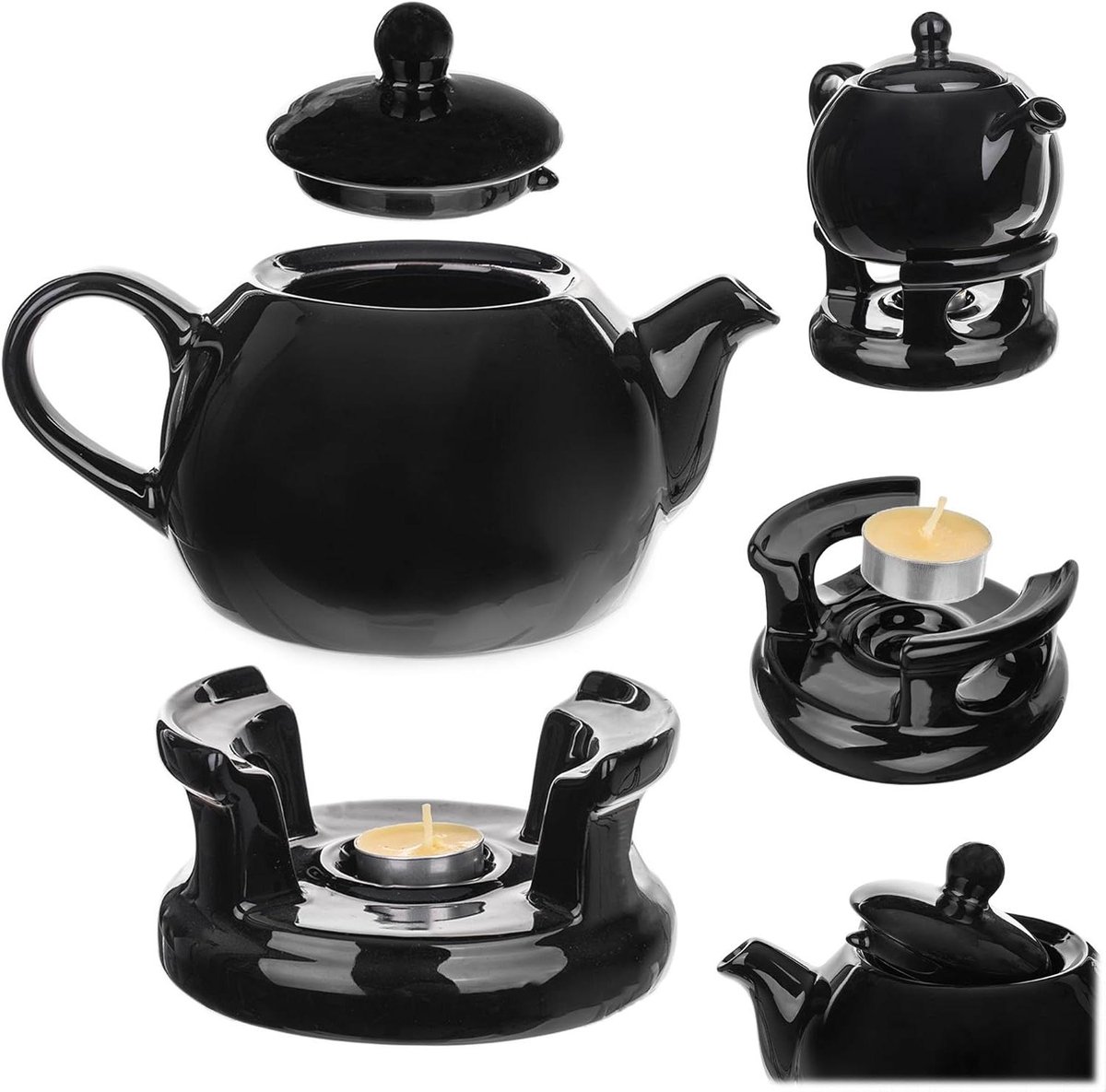 Theepot met Stoof - Koffiekan met Deksel - Thee Warm Houden - Constant Warmhoudend - 1 Liter - Zwart
