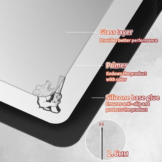 Gaming Muismat - Glas Oppervlak - FPS Spelen - Extreem Dun - 300x350mm - Wit — afbeelding 3