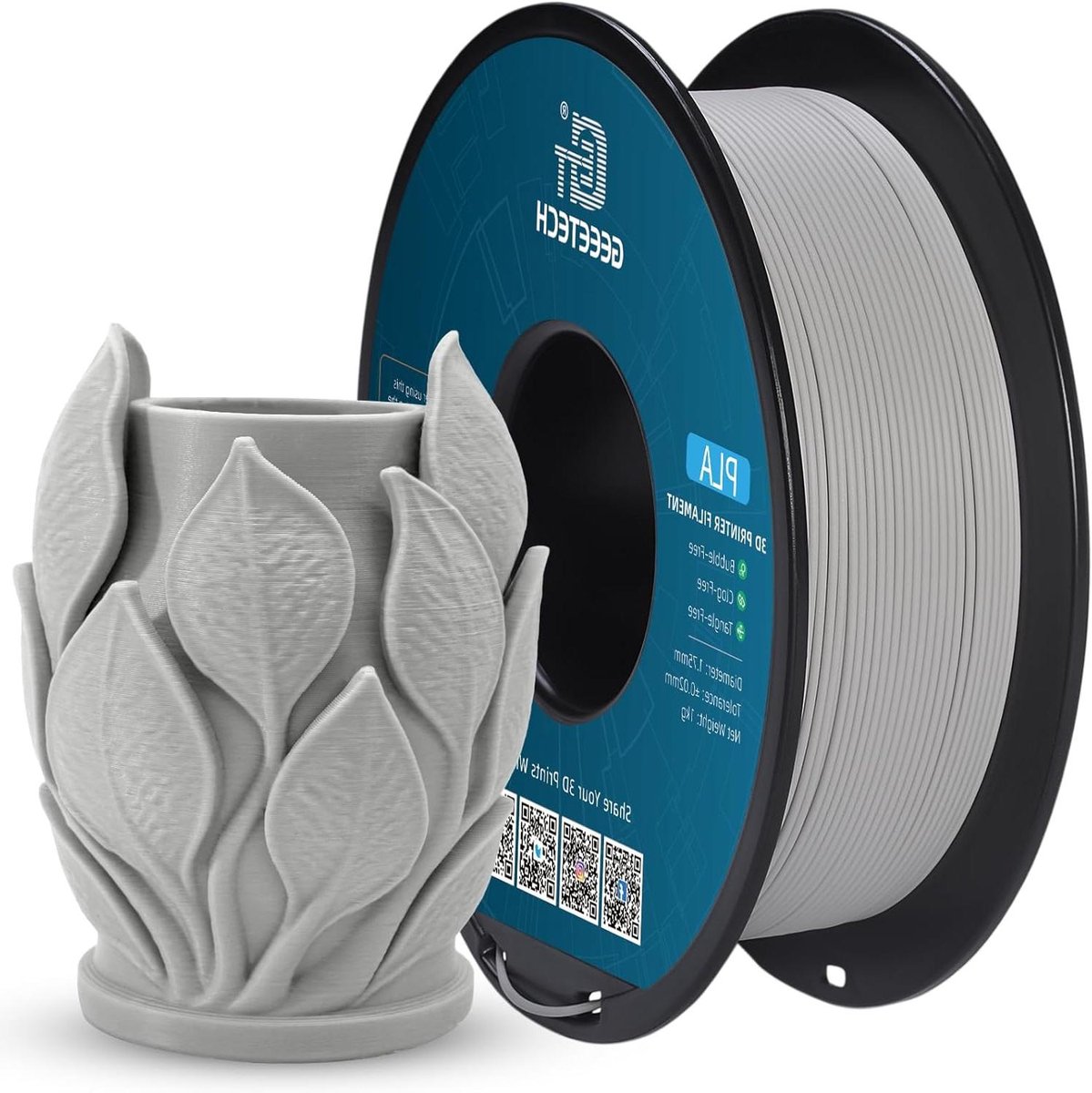 3D Printer Filament - PLA Materiaal - Modelbouw - Matte Textuur - 1.75 mm 1 kg - Lichtgrijs