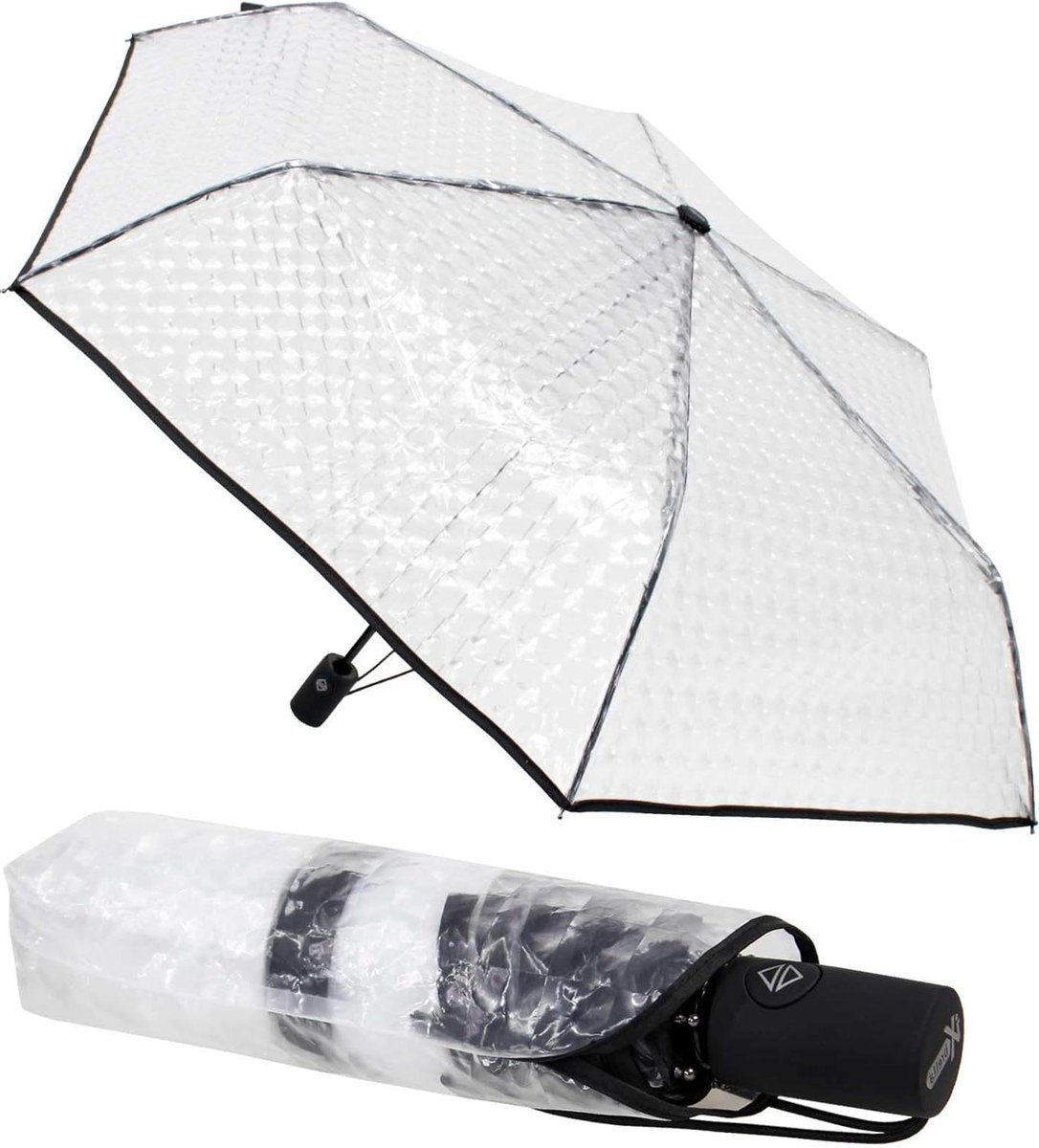 Transparante Paraplu - Pocket Scherm Lens - Regen Bescherming - Lens Effect Vierkantjes - 97 cm Canopy - Zwart