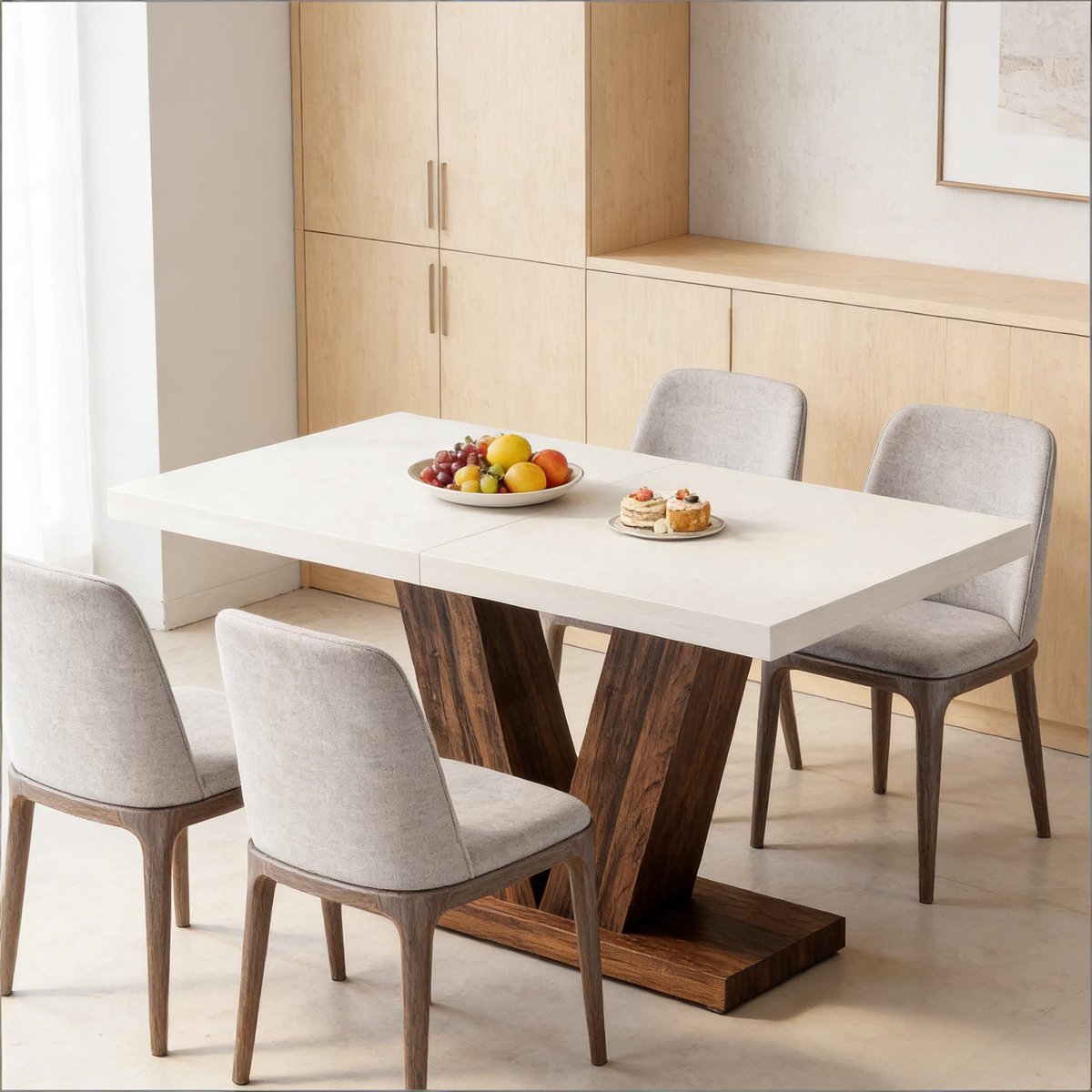 Wishdor Rechthoekige eettafel - Rustieke stijl - Vast model - Industrieel - Voor volwassenen - Hout - Wit en rustiek bruin - 120 x 80 x 75 cm