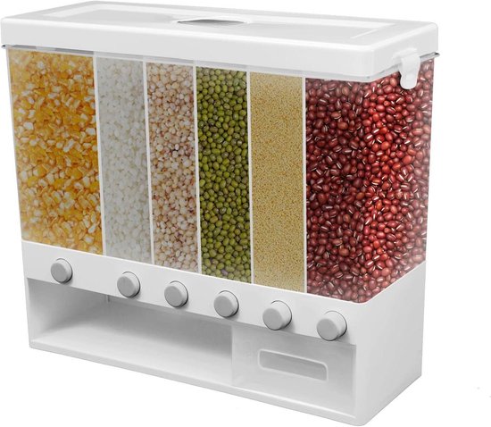 6-Grid Roterende Voedsel Dispenser,granen Dispenser,Granen Containers,360 ° Roterende Voedsel Emmer,Rijst Dispenser Graan Voedsel Opbergdoos Voor Thuis Keuken Opslag